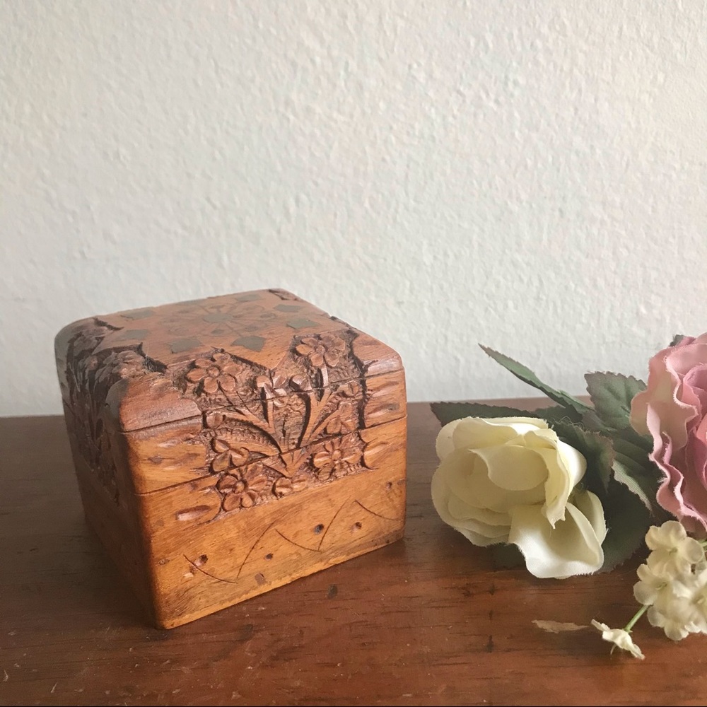 Hand carved Wooden Trinket Box